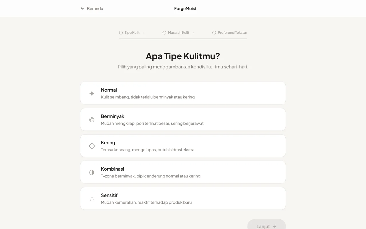 ForgeMoist — Skincare Recommender & Analysis screenshot 1