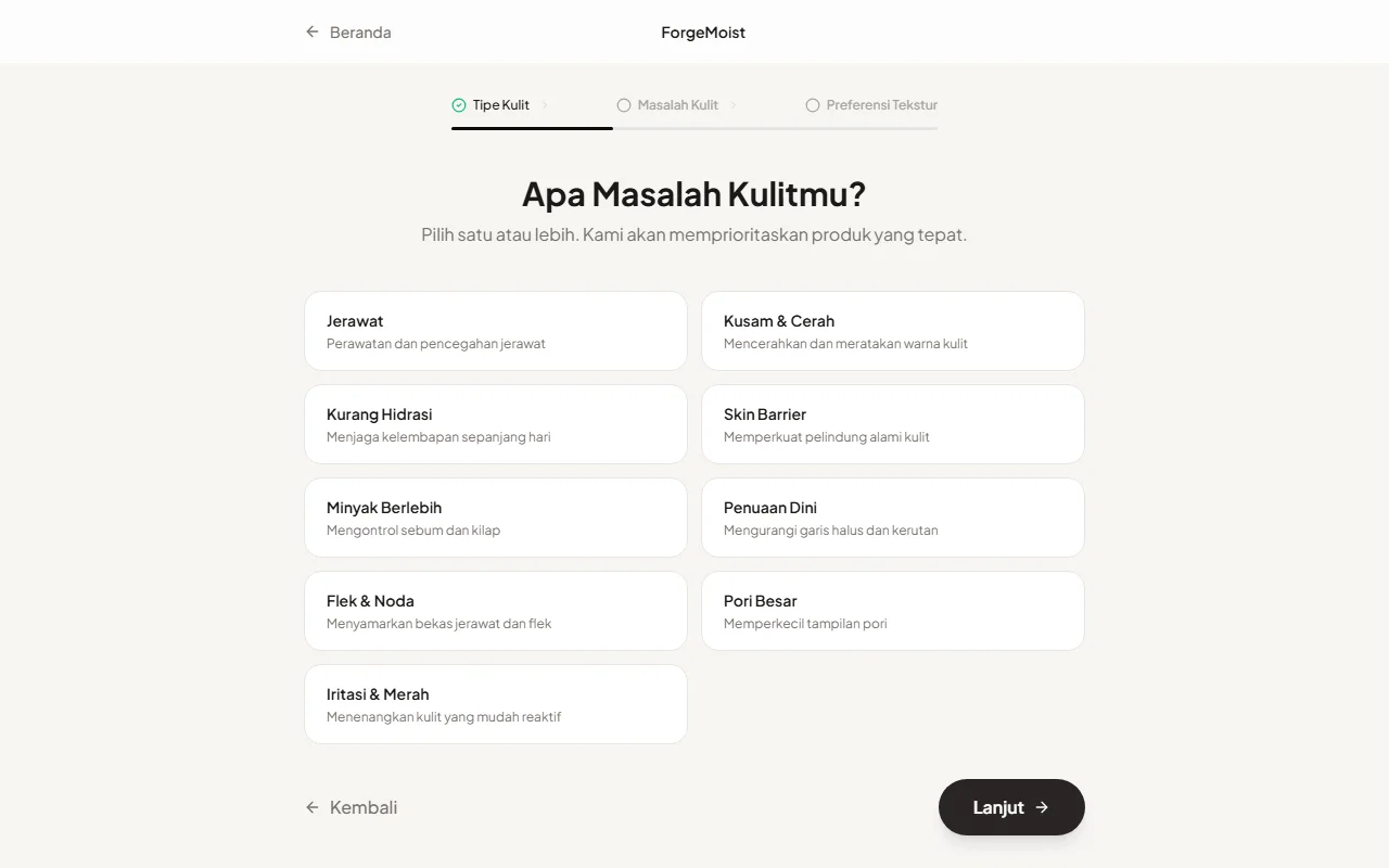 ForgeMoist — Skincare Recommender & Analysis screenshot 2