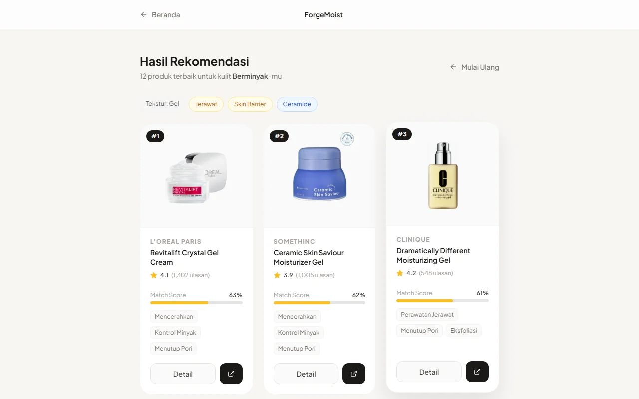 ForgeMoist — Skincare Recommender & Analysis screenshot 4